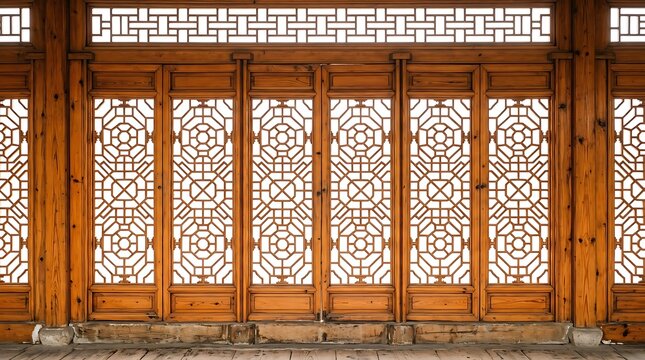 Antique Chinese Wooden Window with Intricate Geometric Lattice Patterns