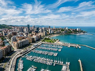 Fototapeta premium San sebastian spain aerial view city beach and marina