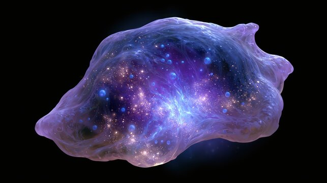 Glowing purple cosmic nebula cloud on black space background.