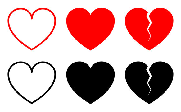 Heart icons featuring love, broken heart, romance, affection and valentine symbols for apps, websites and user interfaces.