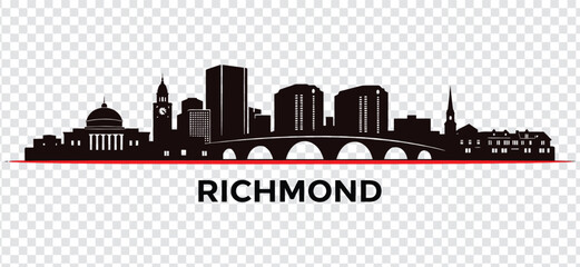 Richmond virginia city skyline silhouette vector with famous landmarks and text © MstSabina