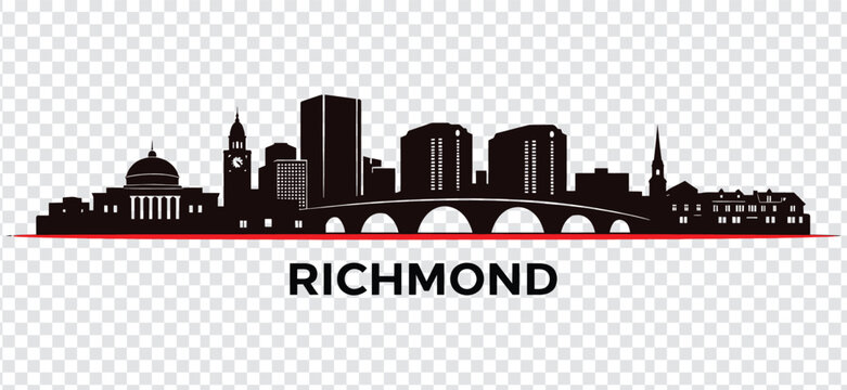 Richmond virginia city skyline silhouette vector with famous landmarks and text