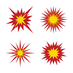 Set of Four Red and Yellow Comic Style Explosion Shapes for Action Comic Effects © Digi_craft