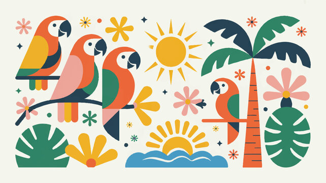 vector illustration of a set of summer elements