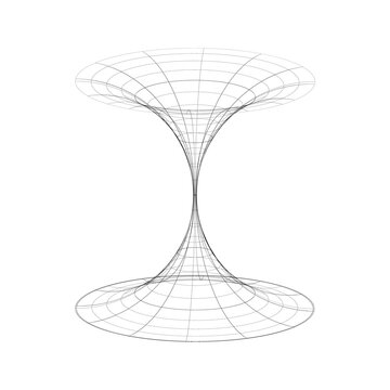 3D wireframe hyperboloid surface resembling wormhole geometry, abstract mathematical