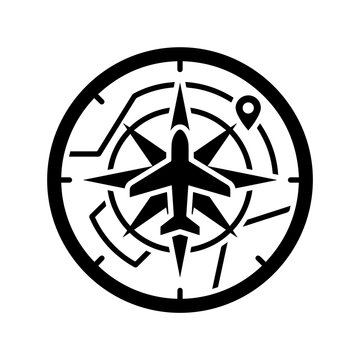 Airplane flying over a world map navigation compass with airplane, navigation