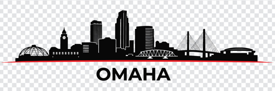 Omaha city skyline silhouette vector illustration with famous landmarks