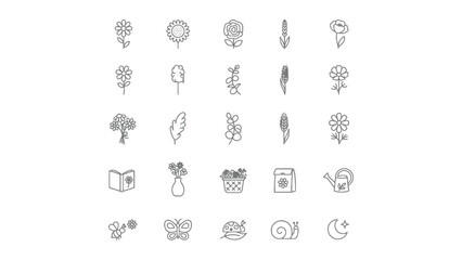 simple line drawings of various flowers and gardening related icons © PROHALLAD SARKAR  SA