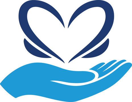 Blue-Heart Butterfly Logo Design With Supporting Hand For Healthcare And Charity Branding