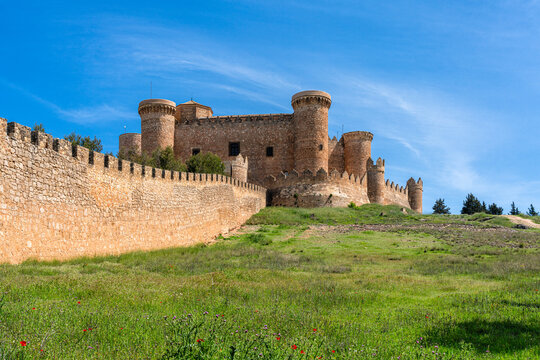 The majestic Belmonte Castle, in the Province of Cuenca, Castilla la Mancha, Spain.