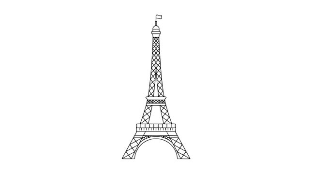 Minimalist black and white vector illustration of the iconic eiffel tower monument representing the famous travel destination in paris france