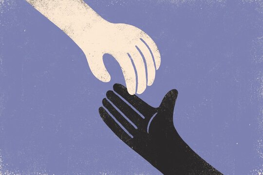 Two diverse hands reaching for each other 