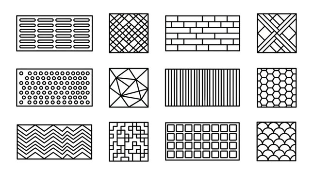 Architectural pattern and texture linear icons.