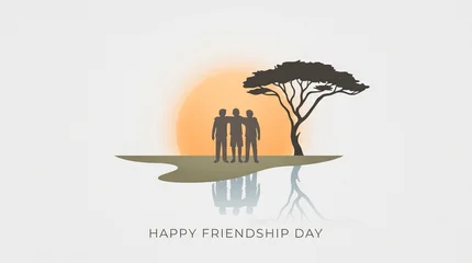 Celebrating friendship day greeting card with silhouettes of friends under tree with displays greeting, card design, companionship, illustration © CreativeStock