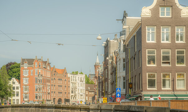 View south along Rokin canal in central Amsterdam, Netherlands