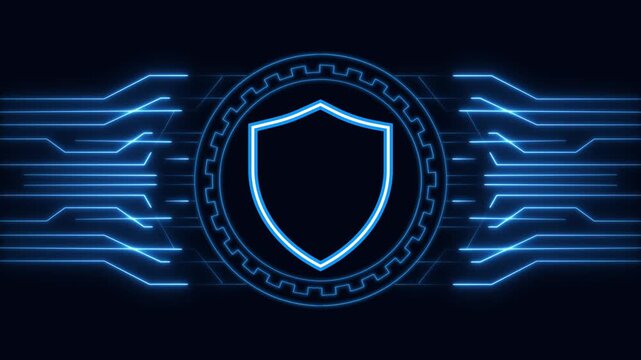 Digital shield vectors protect complex circuit networks from cyber attacks. Cyber security frameworks utilize this digital shield graphic asset. This digital shield loops.