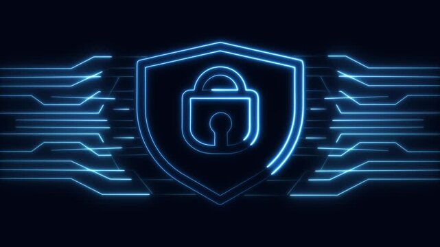Bright neon vectors illuminate this digital security shield effortlessly. Cyberpunk data environments use the security shield for locked networks. That security shield glows.