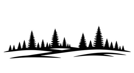 Coniferous forest landscape with rolling hills black silhouette © Sh Studio