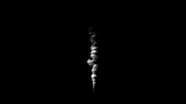 Atmospheric thin smoke rising on black background, 3D generated animation fx with alpha channel for transparency, slow motion 4K  chimney exhaust overlay