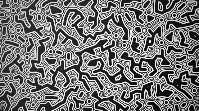 Abstract black and white doodle cell pattern background. Seamless moving lines and maze shapes. Perfect for creative modern art design.
