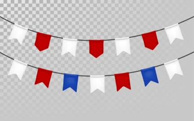 Festive flag garland. Carnival park with flags. Birthday, circus border decoration. © georgerod