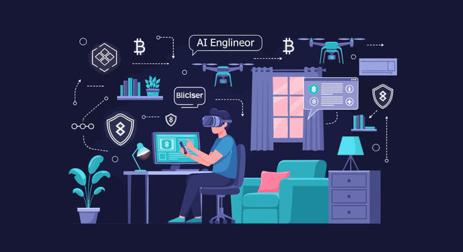 AI Engineer Working With Virtual Reality Technology In Modern Office.