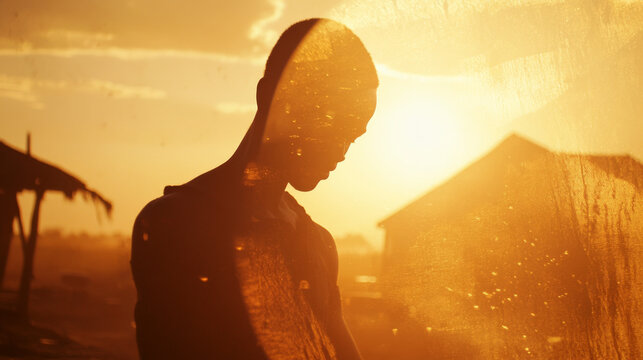 African silhouette against sunset with warm tones, perfect for backgrounds