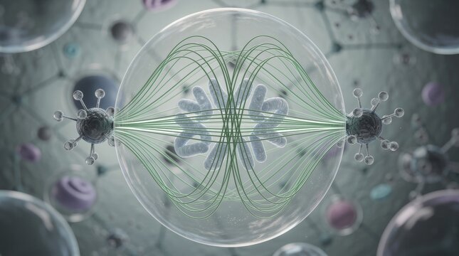 Cell division in mitosis with chromosomes aligning