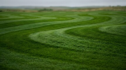 Obraz premium Curved Green Grass Field Pattern Landscape
