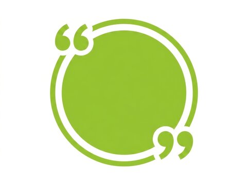 Lime green oval quote text bubble with speech quotation marks isolated on white background.