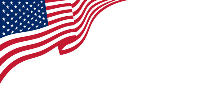 American flag waves gracefully in the upper left corner creating a large open space for text or design elements.