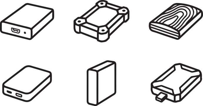 Six different external hard drive and ssd storage devices illustration Vector