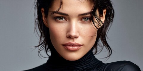 Naklejka premium Elegant woman portrait with intense eyes and dark tones