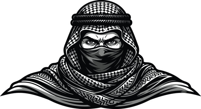 Middle eastern warrior wearing traditional headscarf mask