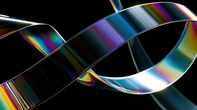 Colorful light reflections on a clear ribbon in a dark background