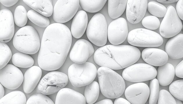 Smooth white pebbles scattered across a calm surface.