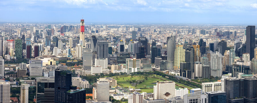 Panoramic view of Bangkok skyline downtown in business financial center