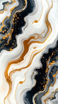 Abstract Fluid Art with Gold and Black Swirls.