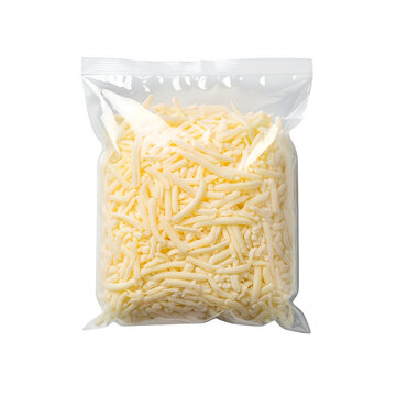 Shredded mozzarella cheese in a clear plastic bag isolated on transparent background, illustration