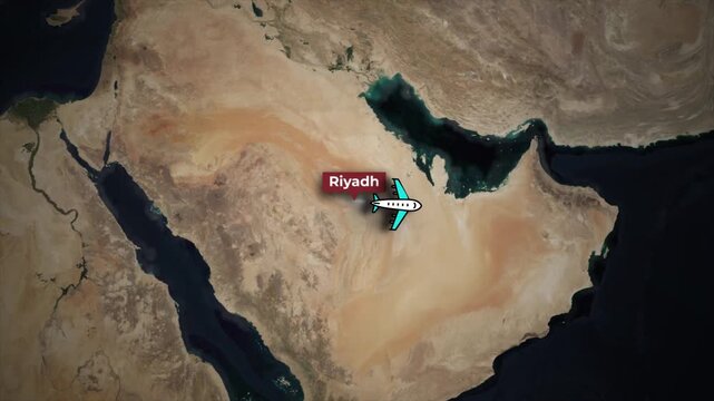 Airplane Flight Route Riyadh to Kuala Lumpur on Satellite Map