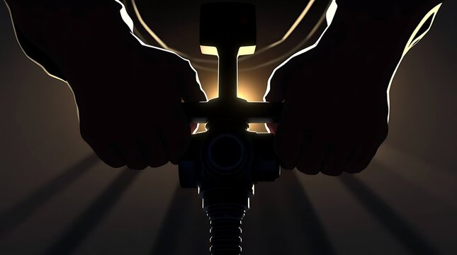 A plumber's hand gripping a wrench to tighten a water valve.