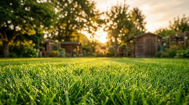 Freshly mowed lawn in a residential yard