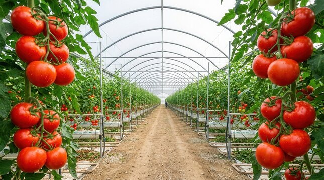 A scenic sight from within a tomato greenhouse