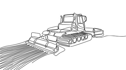 Obraz premium Continuous Line Drawing of a Snowcat Grooming a Ski Slope