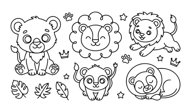 Cute Jungle Animal Cartoon Collection Featuring Bear Lion Monkey Koala and Smiling Wildlife Characters