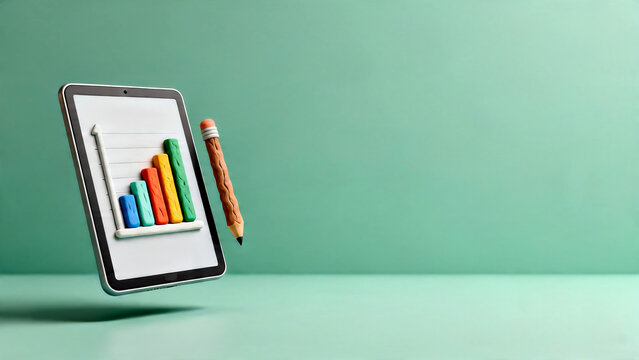 E-Learning Tablet with 3D Chart on Screen Mockup