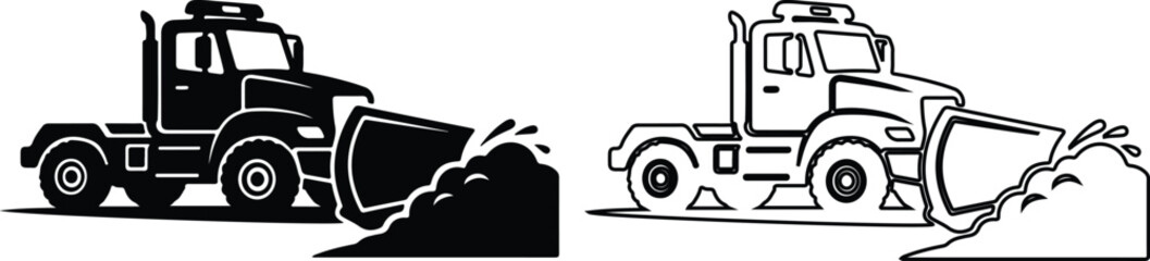 Fototapeta premium Snow plow truck clearing drifts during winter with clean lines in a vector icon style