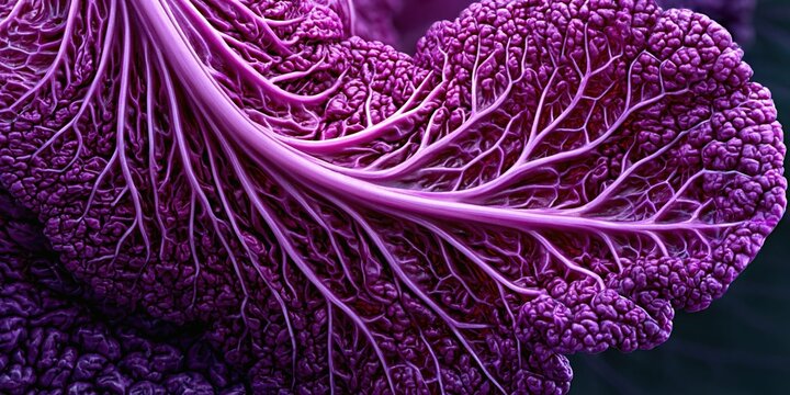 Purple cabbage leaf detailed macro texture