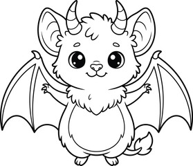 Fototapeta premium Adorable kawaii bat character outline for coloring pages and children's illustration perfect for halloween designs
