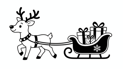 Fototapeta premium A cartoon reindeer pulling a sleigh full of gifts, ready for Christmas